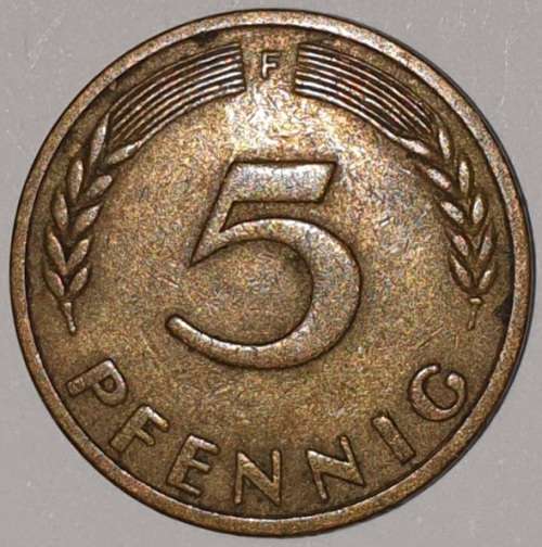 1949 F - 5 PFENNIG - FIVE PFENNIG - GERMANY - FEDERAL REPUBLIC - (Brass Clad Steel)